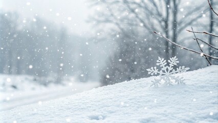 Softly falling snowflakes on white watercolor paper, snowfall, winter, translucent, snowflakes, white background