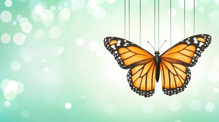 Fototapeta premium Suspended Monarch Butterfly on Pastel Background