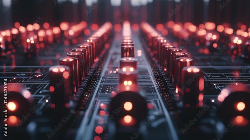 Poster cryptocurrency mining process visualization with digital coins appearing from a blockchain grid.