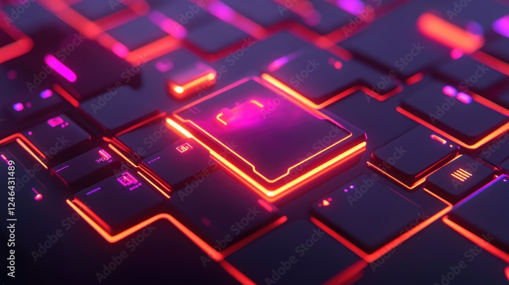 Aufkleber cybersecurity protection concept with a glowing firewall shielding a computer.