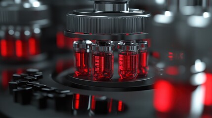 A futuristic biotech industry concept featuring AI-driven genetic data analysis.