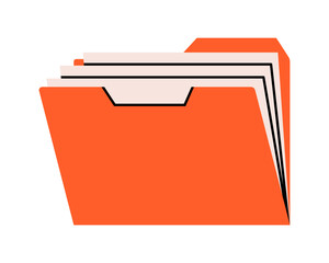 Hand drawn cute illustration of folder with documents. Flat vector file archive in colored doodle style. Planning or time management icon. Paper office data. Catalog or organizer. Isolated.