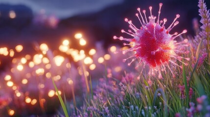 A futuristic biotech nanomedicine visualization repairing damaged human cells.