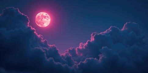 Fototapeta premium Dark clouds shroud the sky with menacing foreboding, pink moon, atmosphere, storms