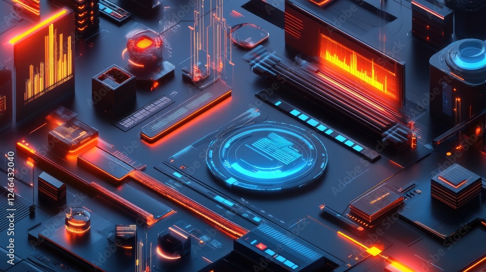 Poster data-driven business decision-making concept with a holographic interface and analytics.