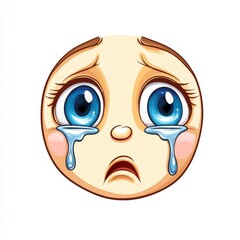 Obraz premium Sad Cartoon Face with Big Eyes and Tears Streaming Down Cheeks