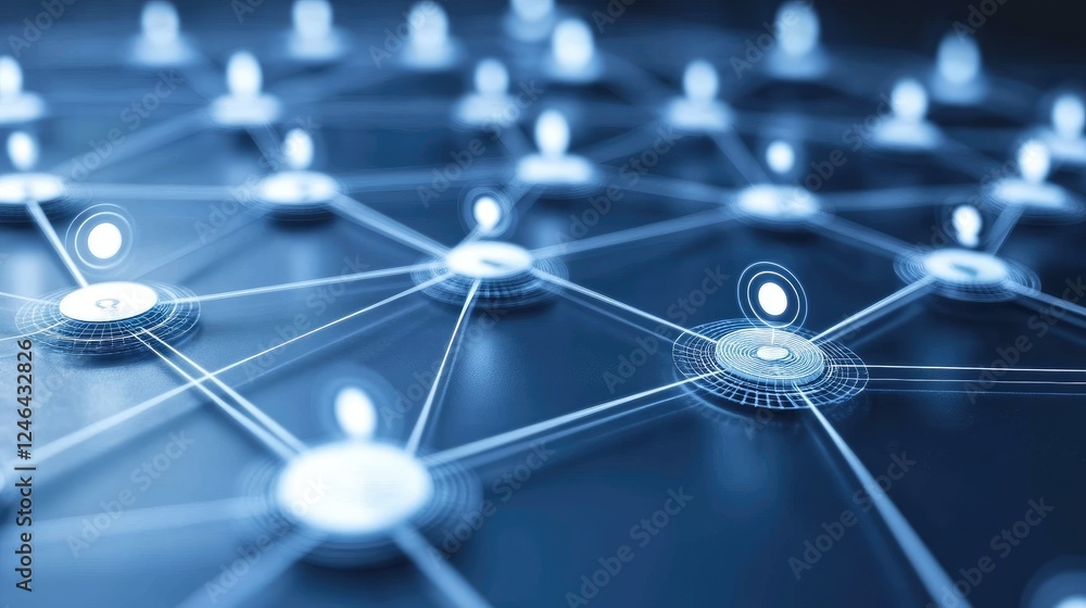 Poster digital communication network with futuristic holographic ui.