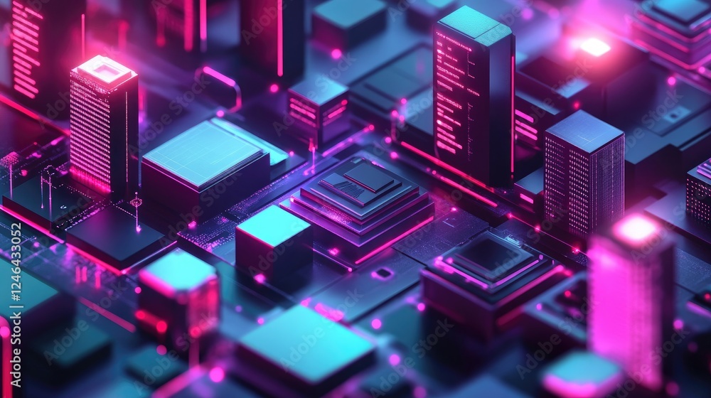 Poster digital infrastructure concept with interconnected ai and blockchain elements.