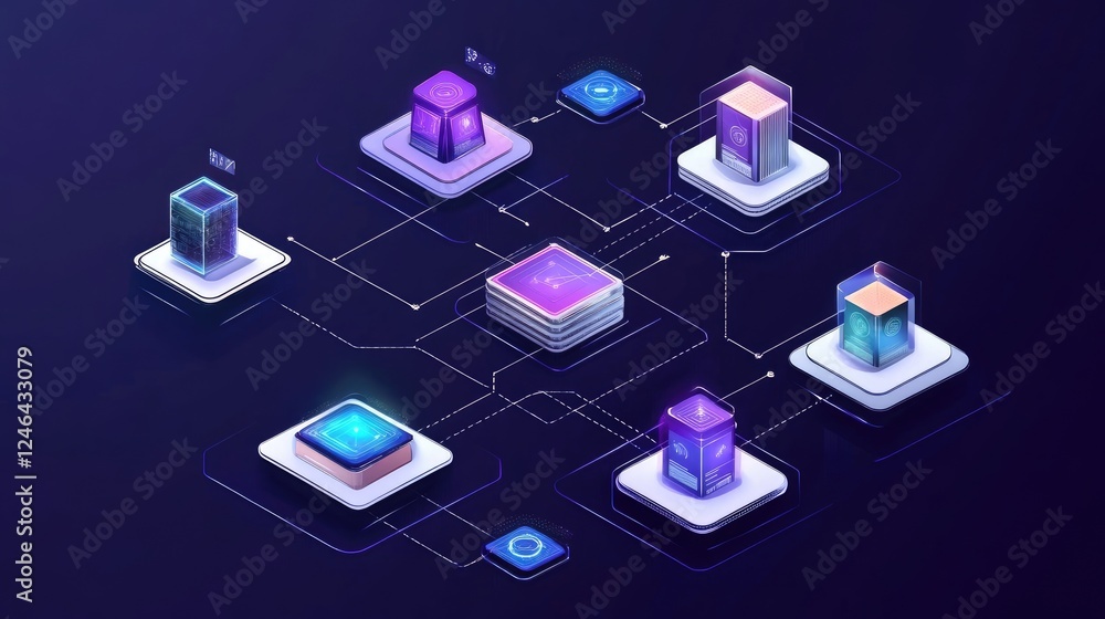 Poster digital infrastructure concept with interconnected ai and blockchain elements.