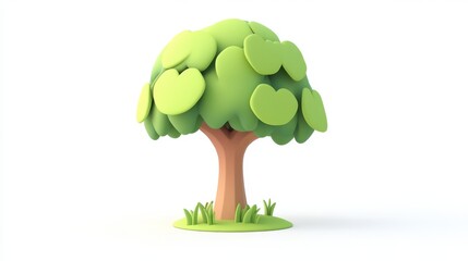 Cartoon Style Green Tree with Leafy Canopy and Brown Trunk