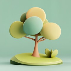 Simple and Colorful 3D Tree Model on a Green Background