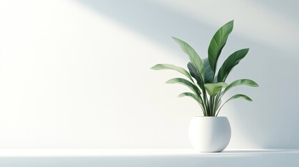 Modern Indoor Plant in White Pot Against Minimalistic Background