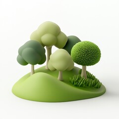 Lush Green Forest Landscape with Cartoon Style Trees and Grass