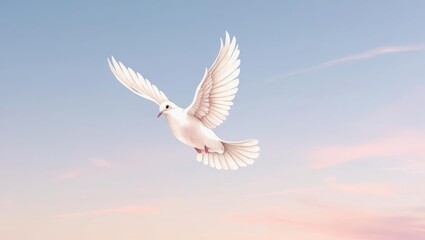 Obraz premium Christ prayer eternity. A serene white dove soars gracefully against a pastel sky, symbolizing peace and freedom.