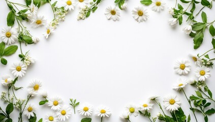 Fototapeta premium Floral Frame of White Daisies on White Background