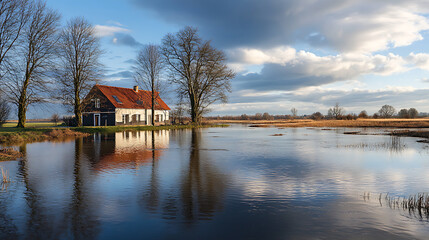 Obraz premium A floodplain overrun with water due to extreme rainfall linked to climate change (2)