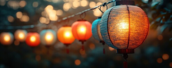 Obraz premium Enchanted Evening: Illuminated Paper Lanterns