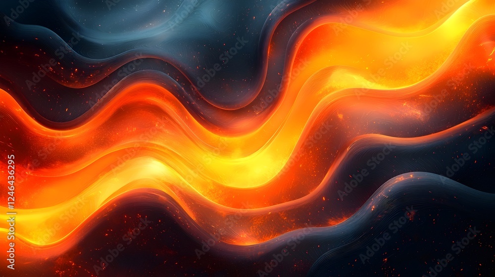 Poster abstract waves of vibrant orange and deep black swirl together, creating a dynamic and fiery visual 