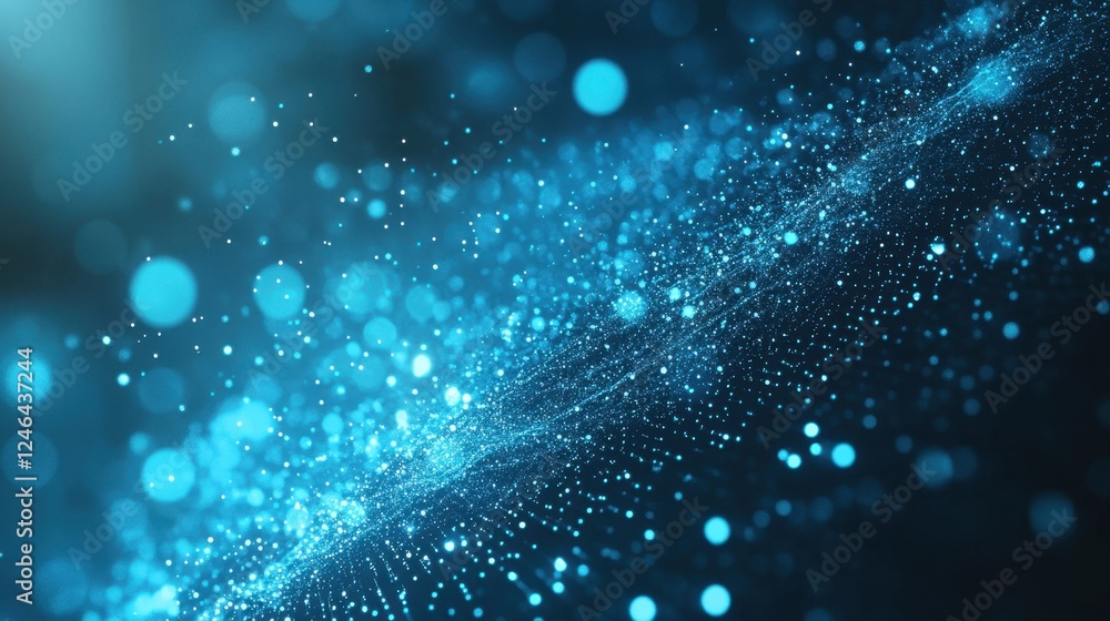 Poster a glowing nanotech-inspired hexagonal grid with particles interacting on a digital blue background.