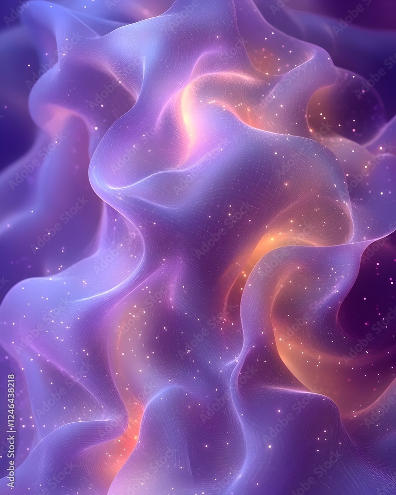 Poster a mesmerizing display of swirling purple and orange hues, creating an ethereal cosmic effect with sp
