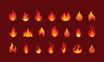 Fire icon vector set. Fire flame symbol. Flame icon collection. Fire silhouette icon. © rochmuch