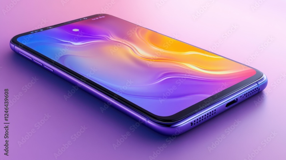 Aufkleber a minimalistic smartphone concept with an edge-to-edge screen on a pastel gradient background.