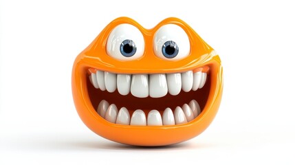 Smiling Orange Cartoon Character with Big Teeth and Expressive Eyes