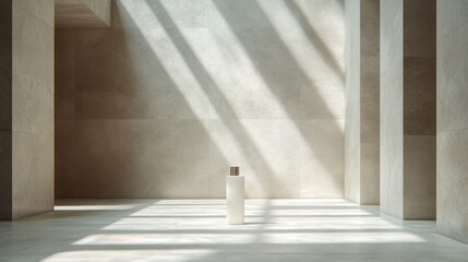 Obraz premium Minimalist product display in sunlit modern interior