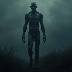 Fototapeta premium AI overpowering humanity. Haunting tension of reliance on technology, evoking a chilling sense of unease and desolation.