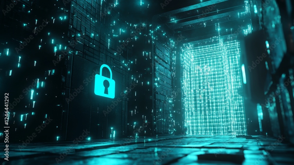 Poster ai driven cybersecurity network with digital lock protection