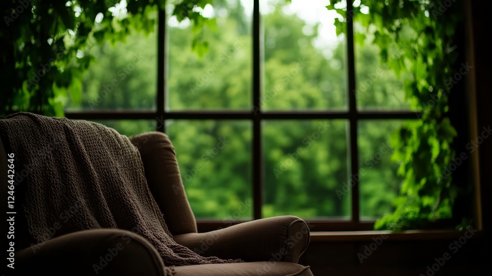 Aufkleber this inviting reading nook features a large armchair draped in a knitted throw, positioned beside an