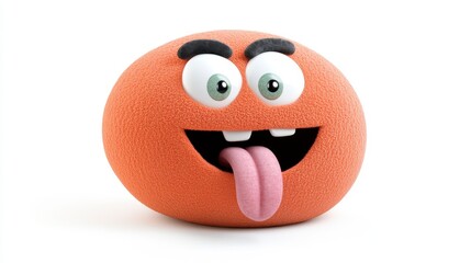 Playful orange character with big eyes and tongue out expression