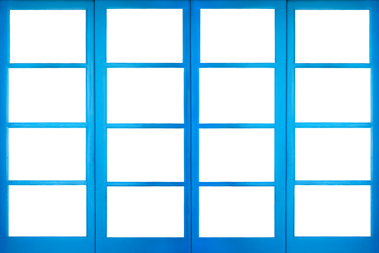 Blue wooden vintage european style window isolated on transparent background, png file