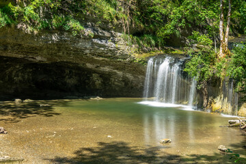 Hérisson waterfalls, famous local landmark in the Jura, France