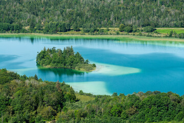 Lake in the Jura, scenic jurassic landscape view from Belvedere des Quatres Lacs (Four lakes...