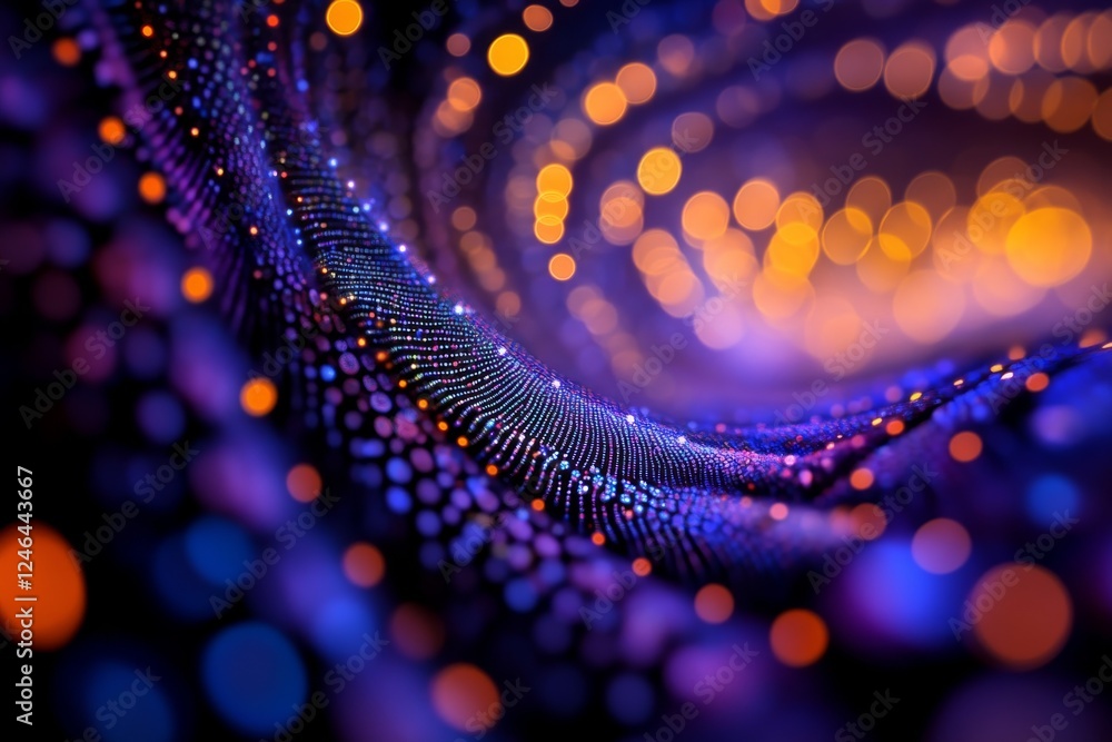 Poster Glowing blue cyberspace design features intricate dot waves and lines, representing a futuristic network security theme with ample copy space available