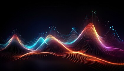 Obraz premium Futuristic sound wave concept design particles glowing waves background; abstract multicolored holographic vibrant wallpaper