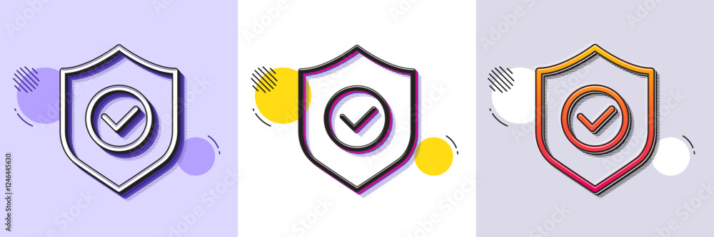 Poster security shield line icon. halftone dotted pattern. gradient icon with grain shadow. cyber defence s