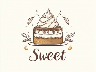 birthday chocolate dessert sticker, illustration of a cake slice, with layered filling and frosting, sweet cake 