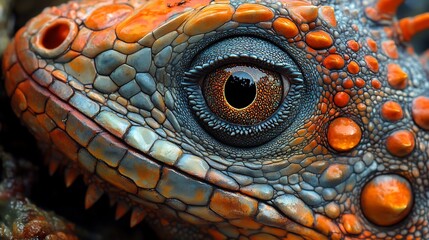 Fototapeta premium Vibrant Close-up of a Lizard's Eye and Scaly Skin