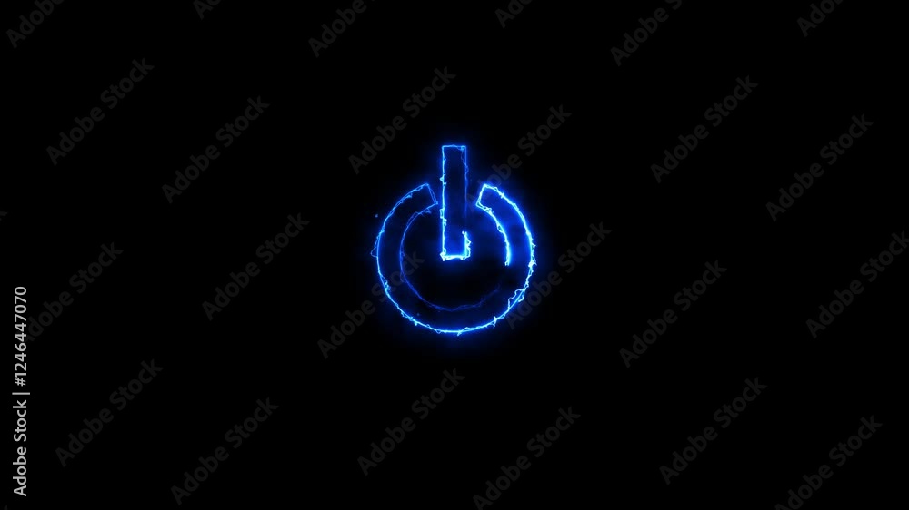 Poster neon glowing power button icon animation. neon light power button turning on and off 4k video. power