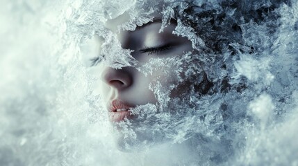 Delicate ice crystals create ethereal frozen water portraits nature digital art dreamlike environment close-up view