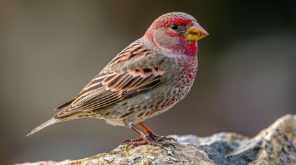 Close-up of a vibrant bird perched on a rock, showcasing its colorful plumage in a natural setting