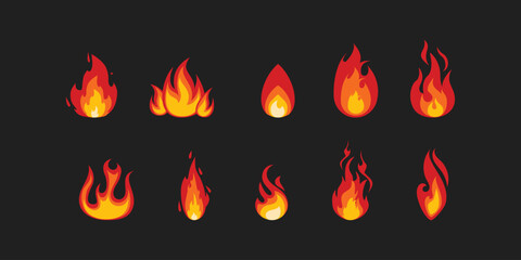 Set of fire icons, symbol, sign vector illustration element design.