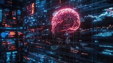 Obraz premium Abstract Brain Visualization with Data Streams and Digital Connections