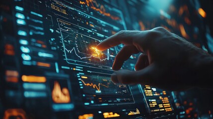 Futuristic Technology Dashboard with Data Analytics and Finger Interaction