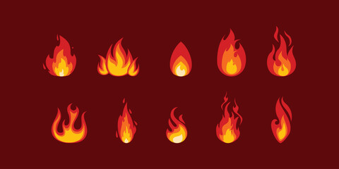 Set of fire icons, symbol, sign vector illustration element design.
