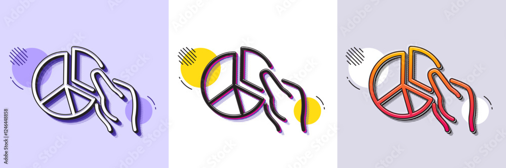 Poster pie chart line icon. halftone dotted pattern. gradient icon with grain shadow. presentation graph si