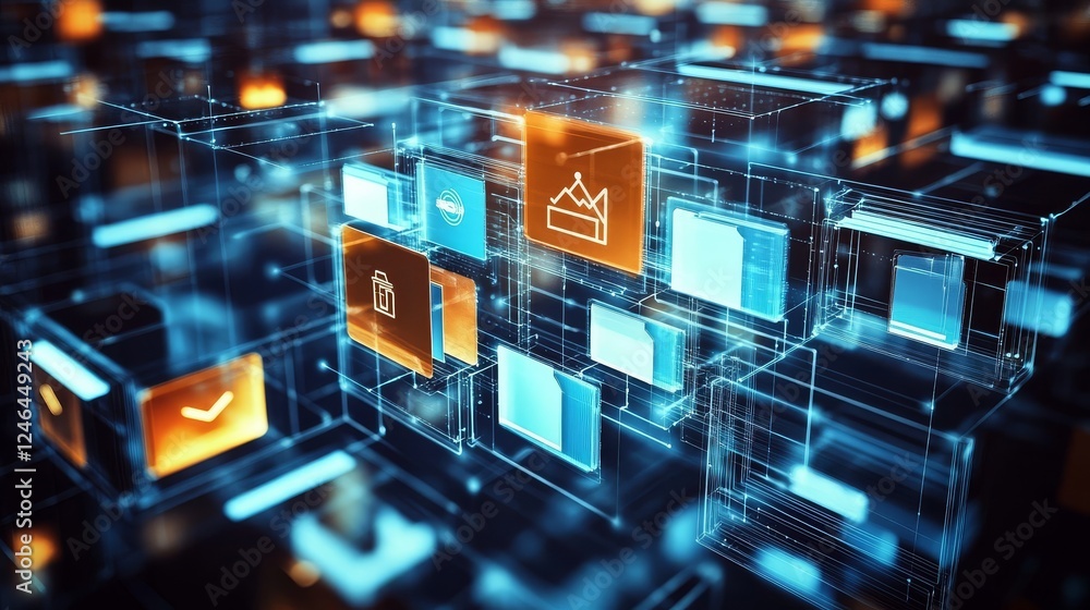 Aufkleber innovative abstract network grid showcasing a digital document management system.