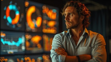 Obraz premium Innovative professional analyzes data trends using advanced technology in a modern workspace